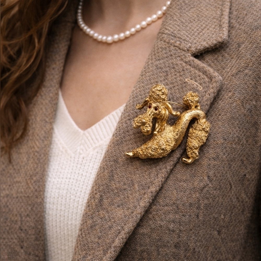 Vintage Monet Gold-Toned Poodle Brooch